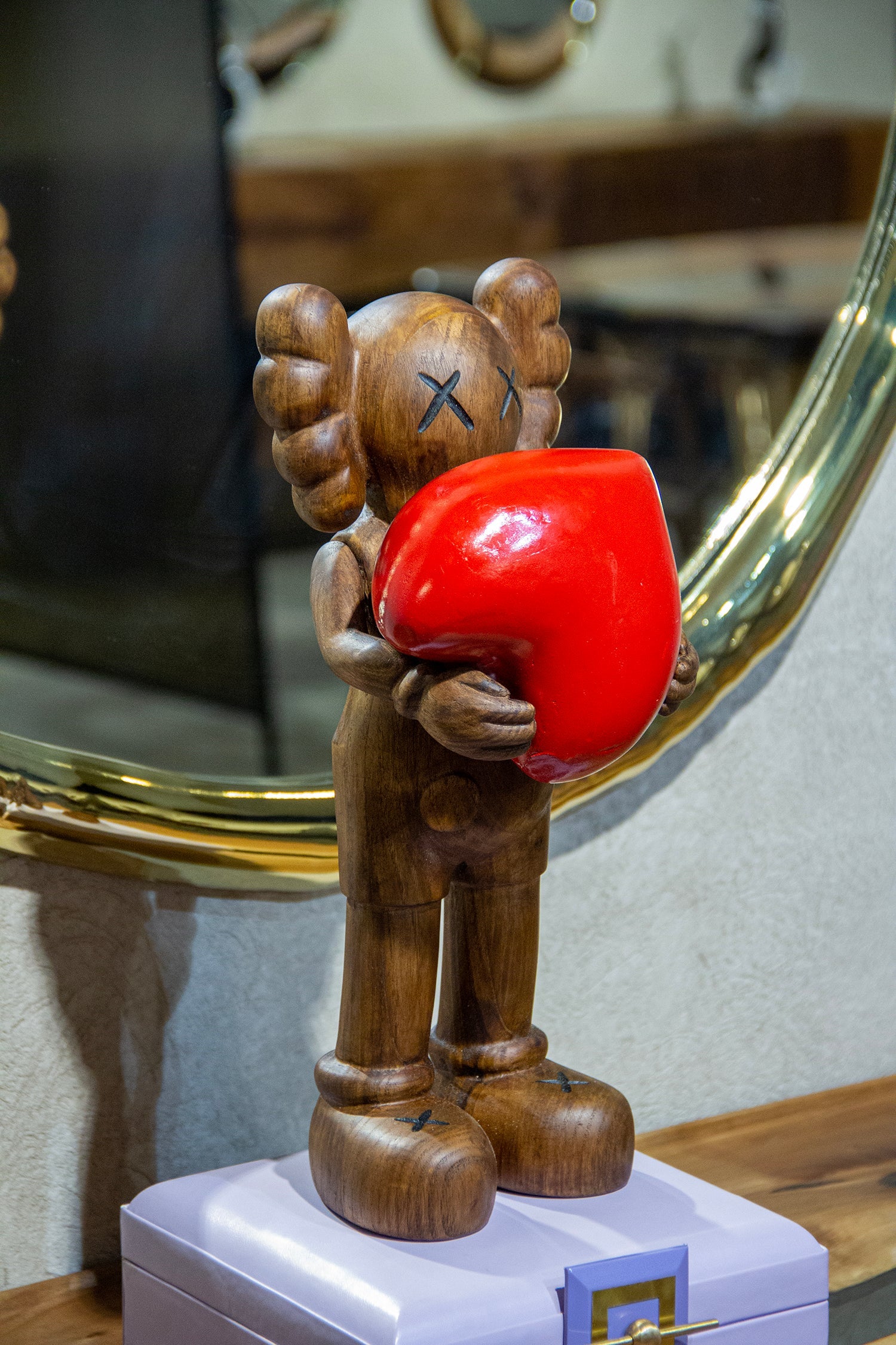 Handcrafted Wooden Art Figure with Heart Gizz