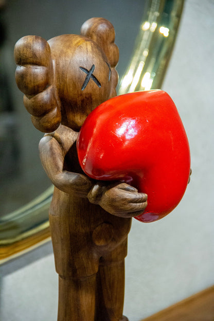 Handcrafted Wooden Art Figure with Heart Gizz