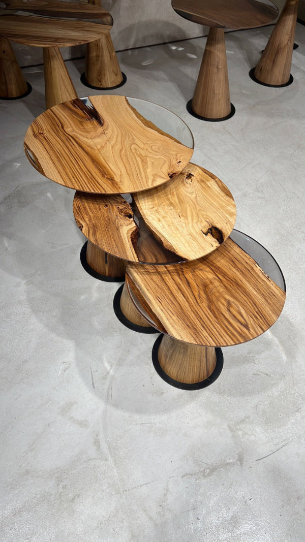 luxury epoxy resin chestnut nesting side tables
