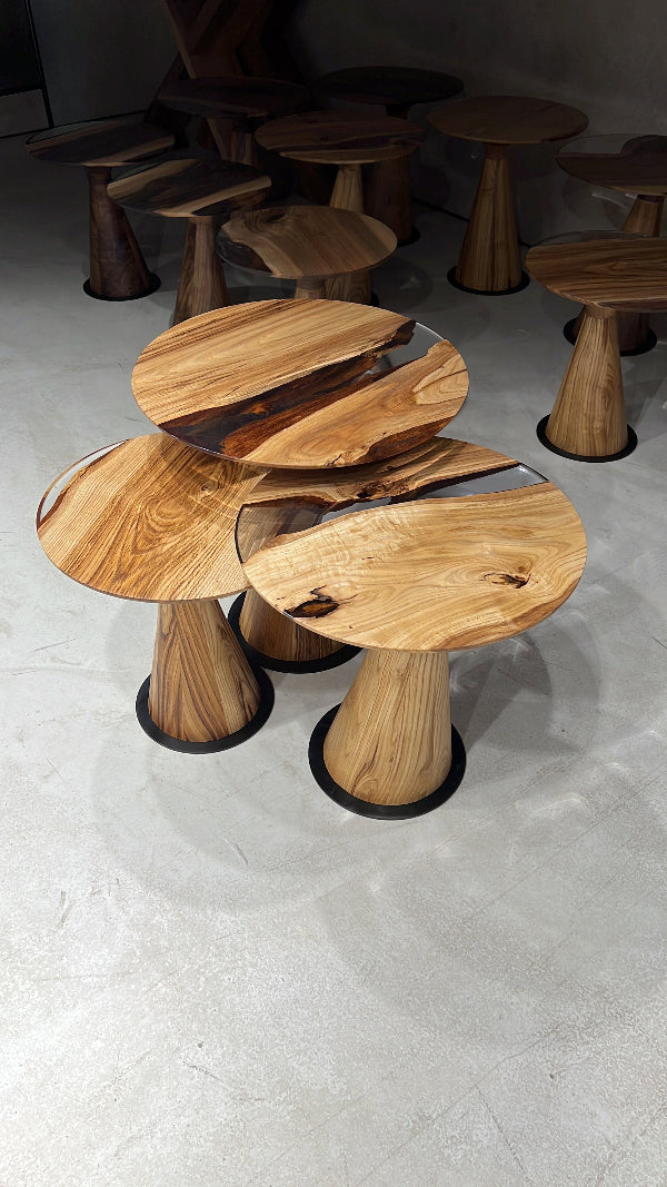 luxury epoxy resin chestnut zigzag side tables