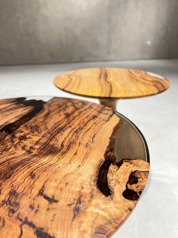 luxury epoxy resin walnut nesting side tables detailed look