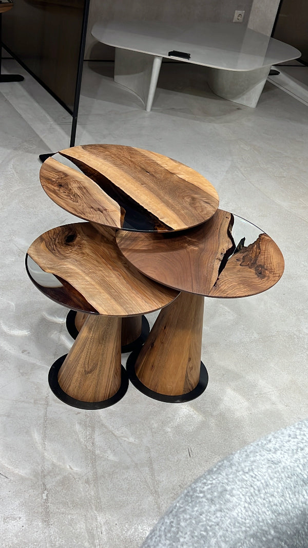 luxury epoxy resin walnut zigzag side tables