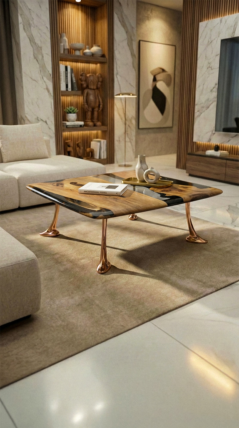 Luxury Epoxy Resin River Walnut Coffee Table | Osso Collection