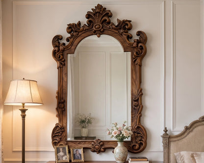Large Ornate Wooden Wall Mirror – French Baroque Style Vanity Mirror Gizz