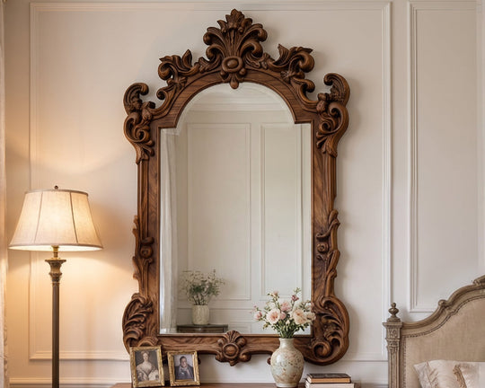Large Ornate Wooden Wall Mirror – French Baroque Style Vanity Mirror Gizz