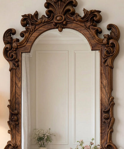 Large Ornate Wooden Wall Mirror – French Baroque Style Vanity Mirror Gizz