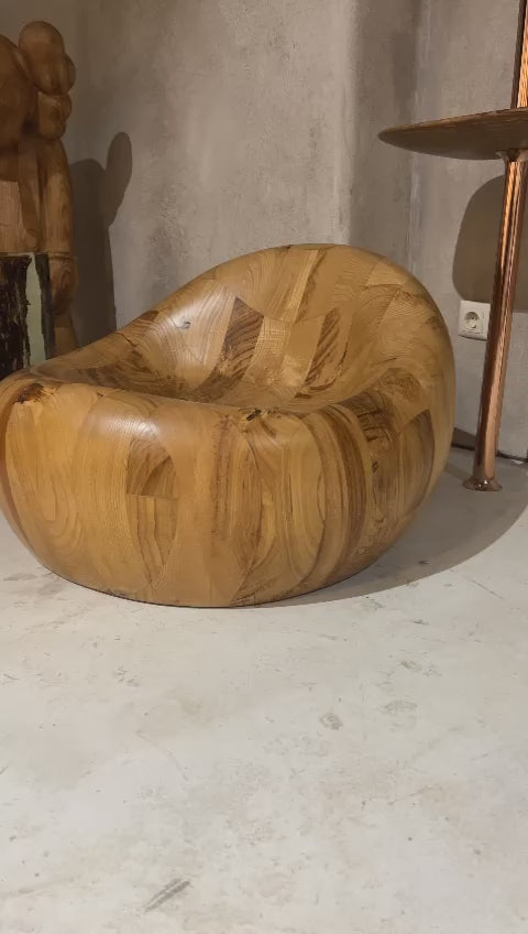 walnut wooden pod chair and kaws handcrafted decor XX companion