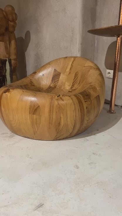 walnut wooden pod chair and kaws handcrafted decor XX companion