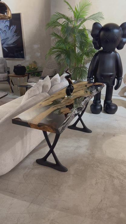 Resin Live Edge Console Table Made of Linden Wood - Foyer Table- Entryway Table