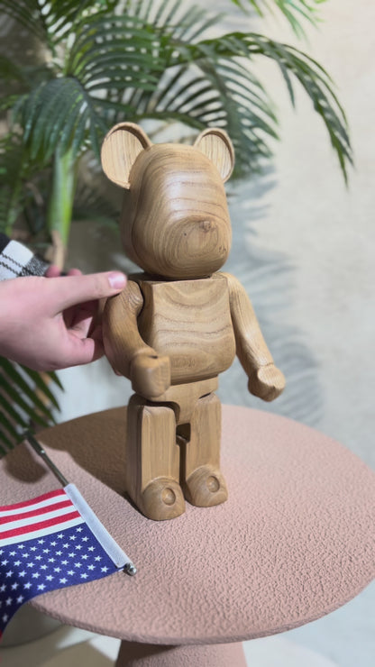 Handcrafted Wooden Executive Bear Sculpture for Indoor and Outdoor