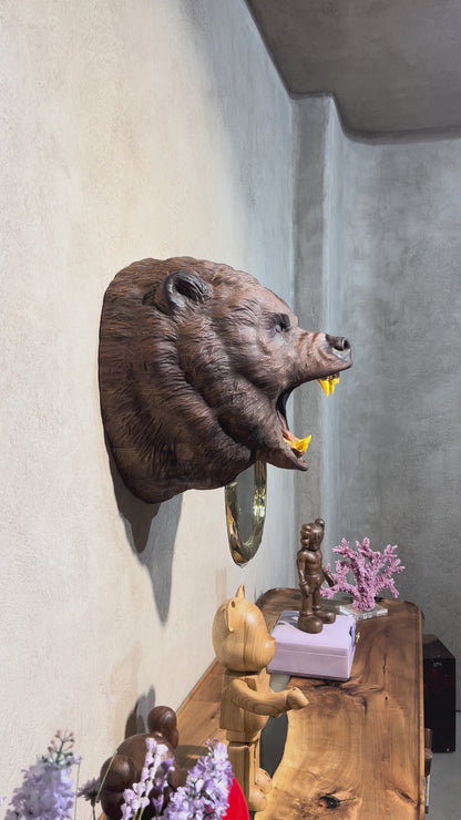 Hand-Carved Roaring Bear Head