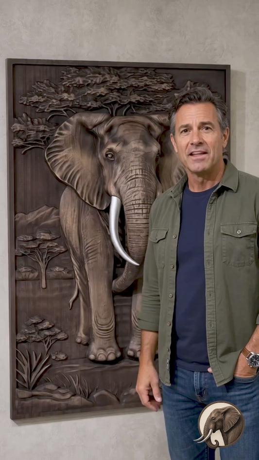 Majestic African Elephant 3D Relief Wood Wall Art