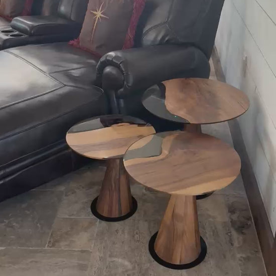 Epoxy Resin River Dining Table Featured Walnut Wood Leg with chairs review