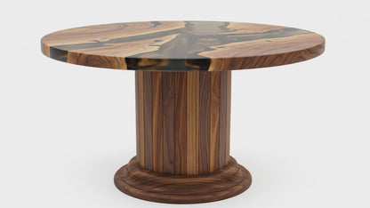 Round Dining Table with Solid Wood Drum Pedestal Base