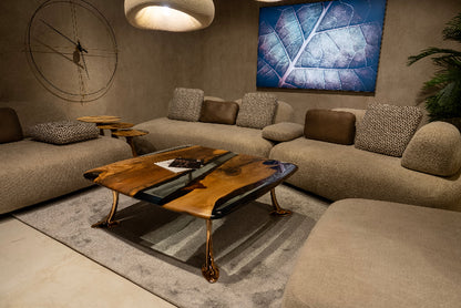 set of Epoxy Resin River Walnut Coffee Table 