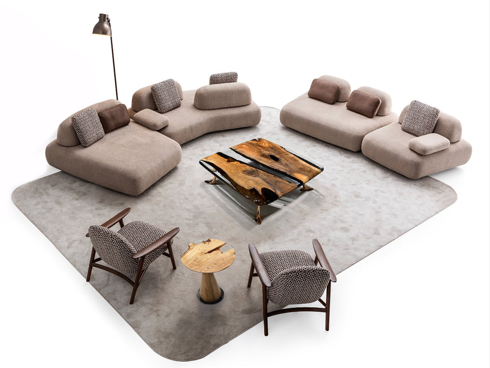 set of  Luxury Clear Epoxy Resin River Walnut Coffee Table