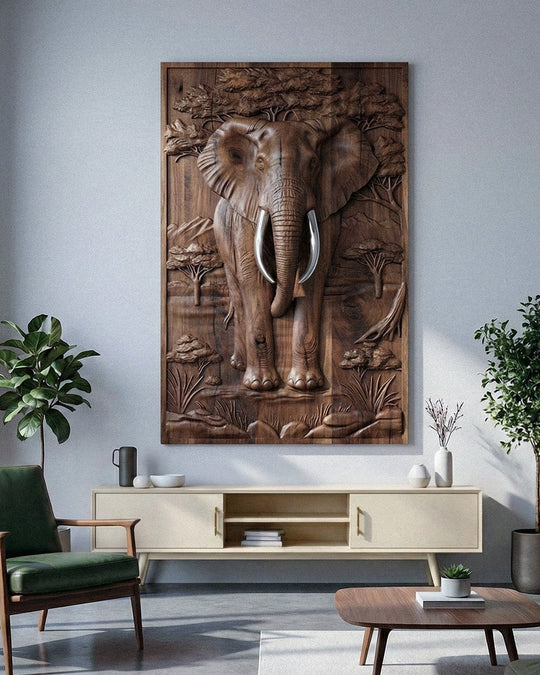 Majestic African Elephant 3D Relief Wood Wall Art Gizz