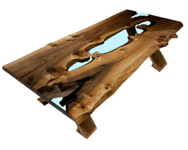 rustic walnut wood resin river dining table