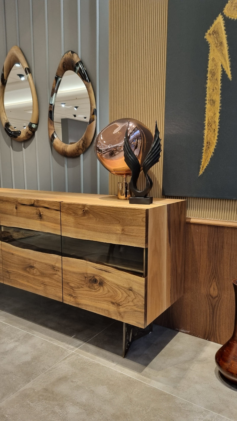 stylish epoxy walnut drop mirrors