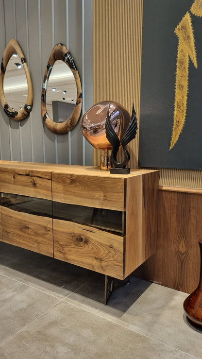 stylish epoxy walnut drop mirrors