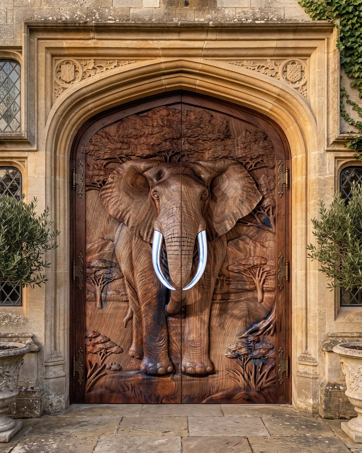 Elephant Sculptural Walnut Double Door Gizz