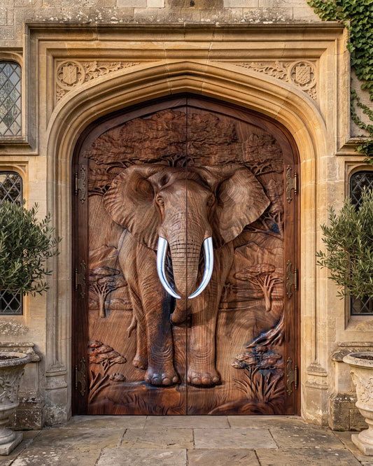 Elephant Sculptural Walnut Double Door Gizz