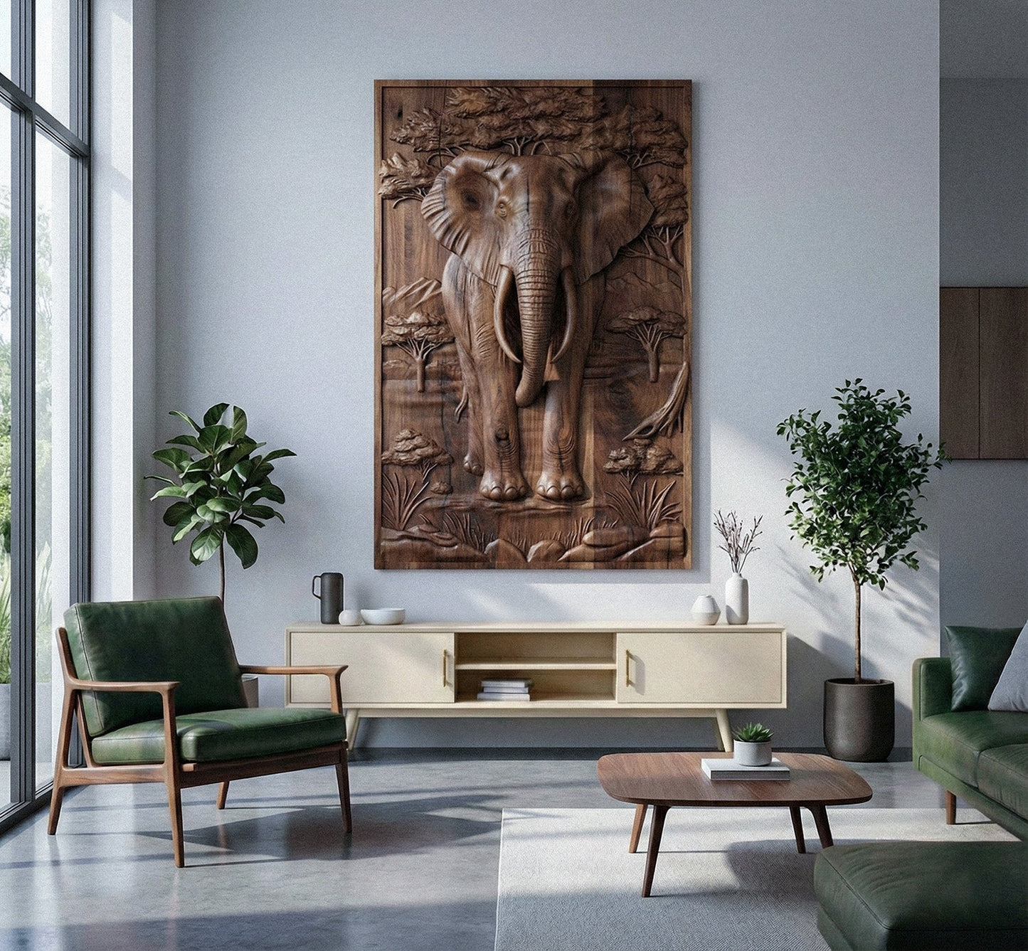 Majestic African Elephant 3D Relief Wood Wall Art Gizz