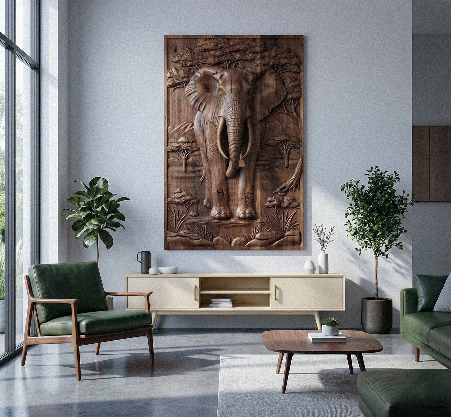 Majestic African Elephant 3D Relief Wood Wall Art Gizz